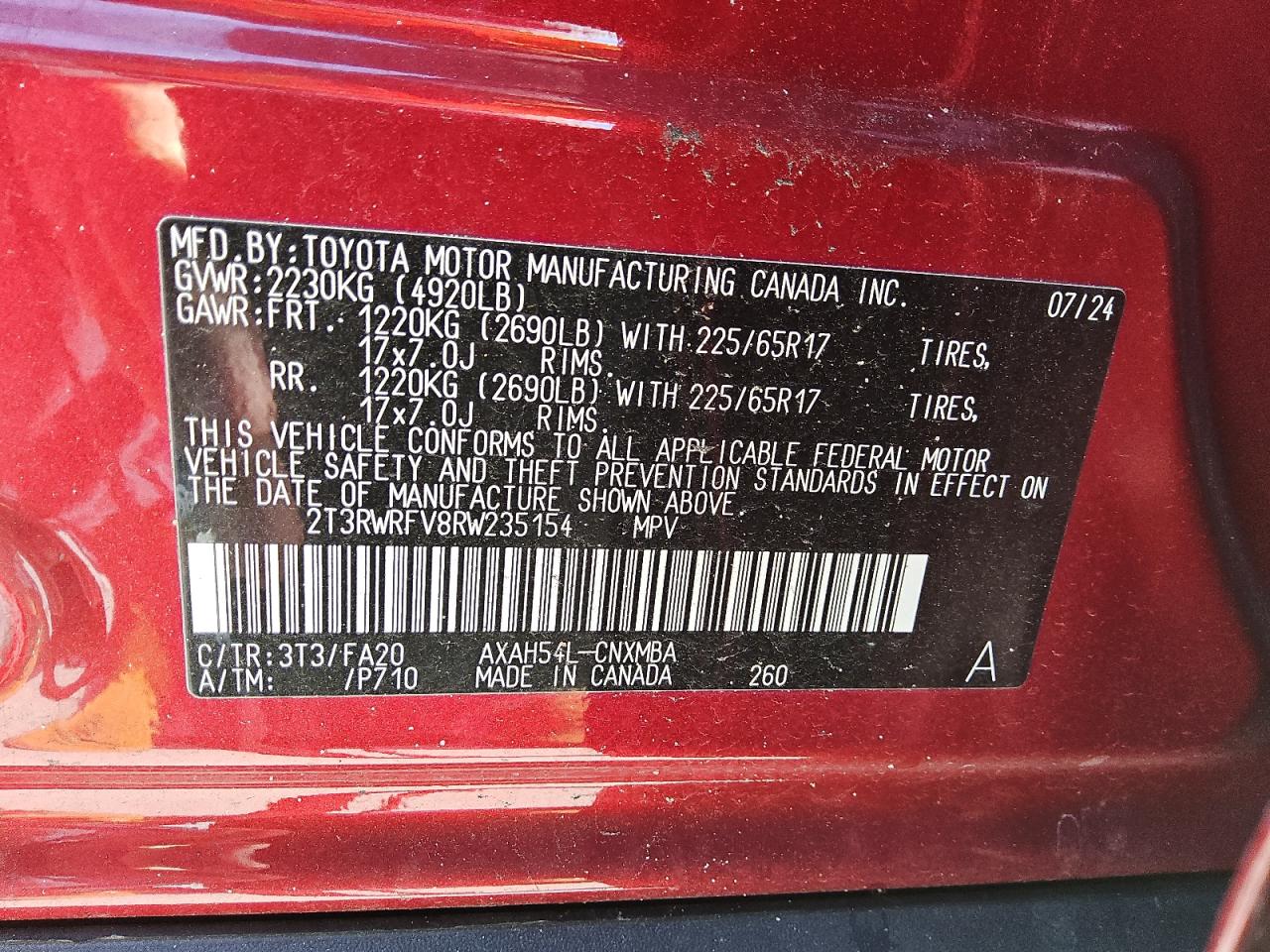 2024 Toyota Rav4 Xle VIN: 2T3RWRFV8RW235154 Lot: 80673105