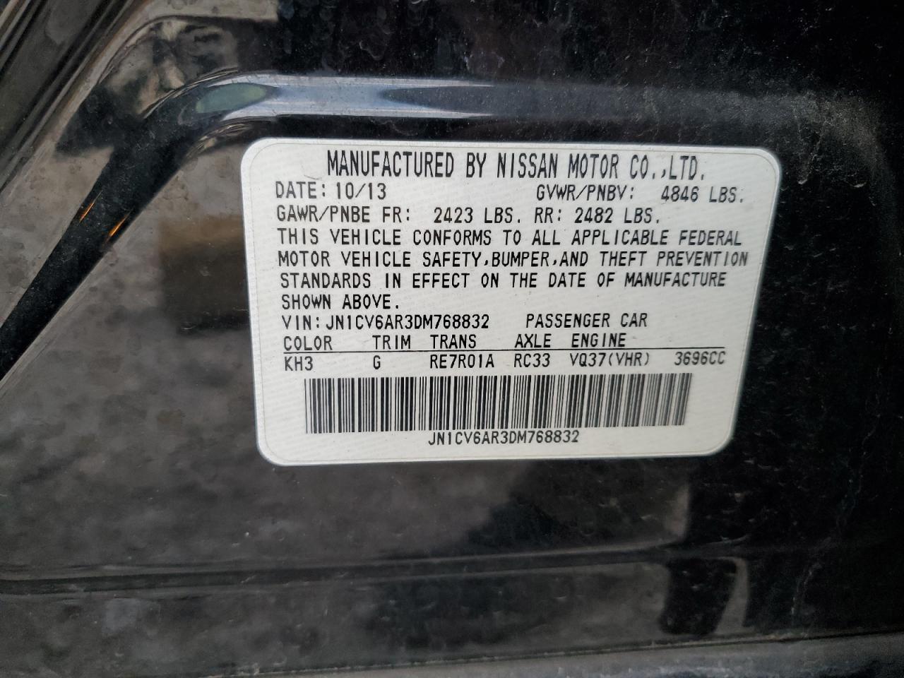 2013 Infiniti G37 VIN: JN1CV6AR3DM768832 Lot: 80697555