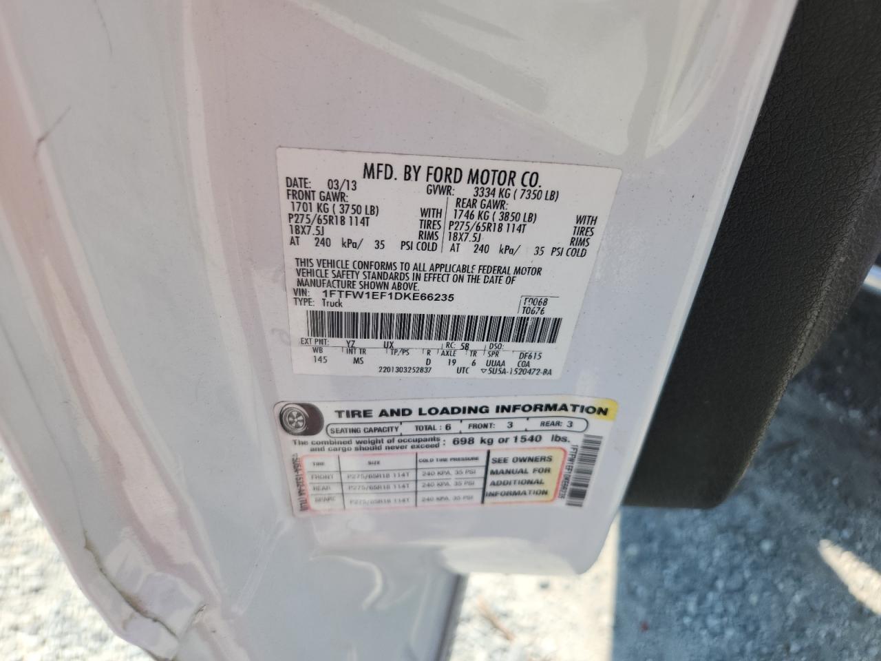 2013 Ford F150 Supercrew VIN: 1FTFW1EF1DKE66235 Lot: 80124025