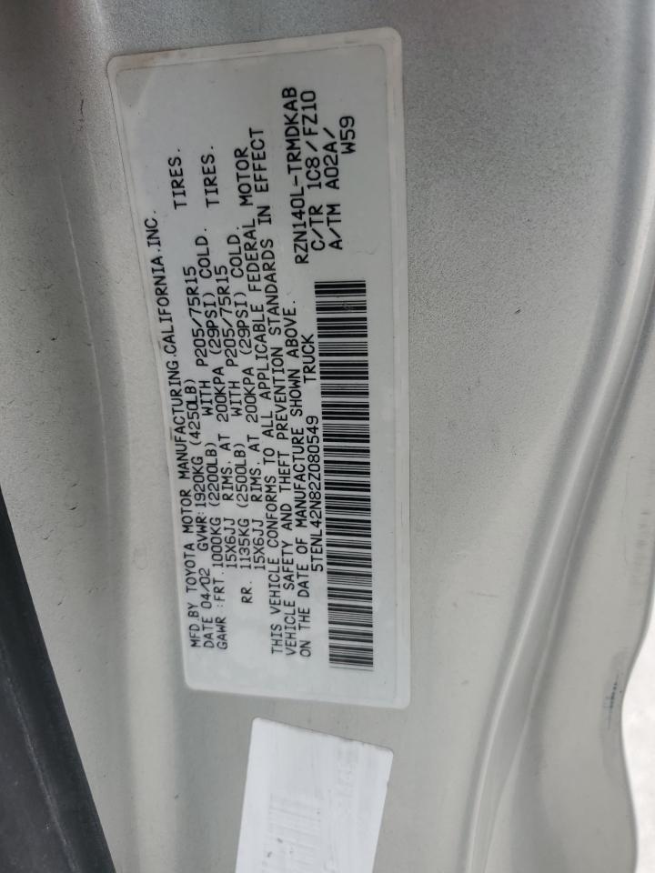 2002 Toyota Tacoma VIN: 5TENL42N82Z080549 Lot: 80899715