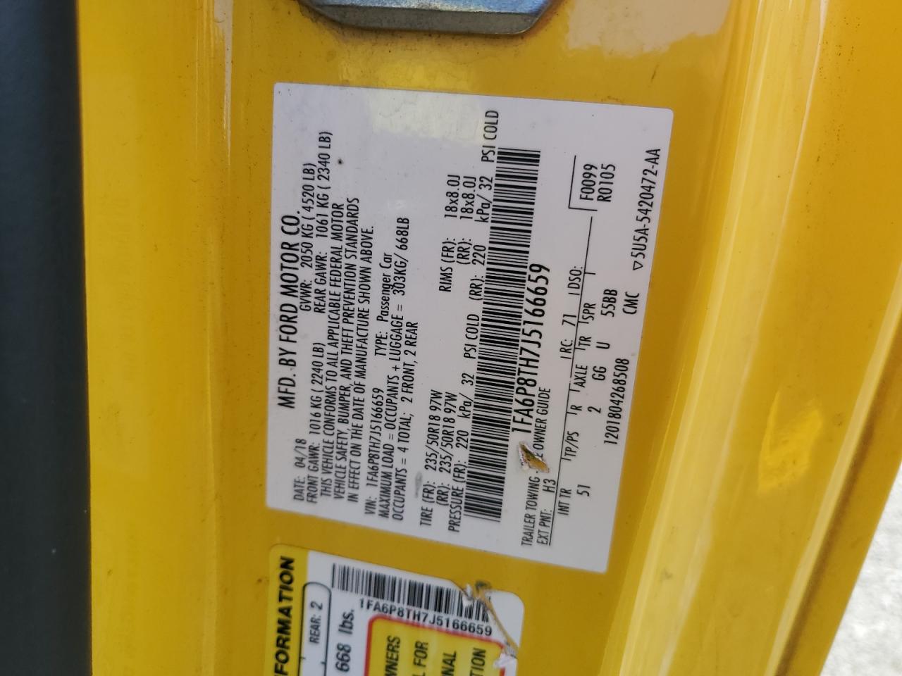 2018 Ford Mustang VIN: 1FA6P8TH7J5166659 Lot: 80488615