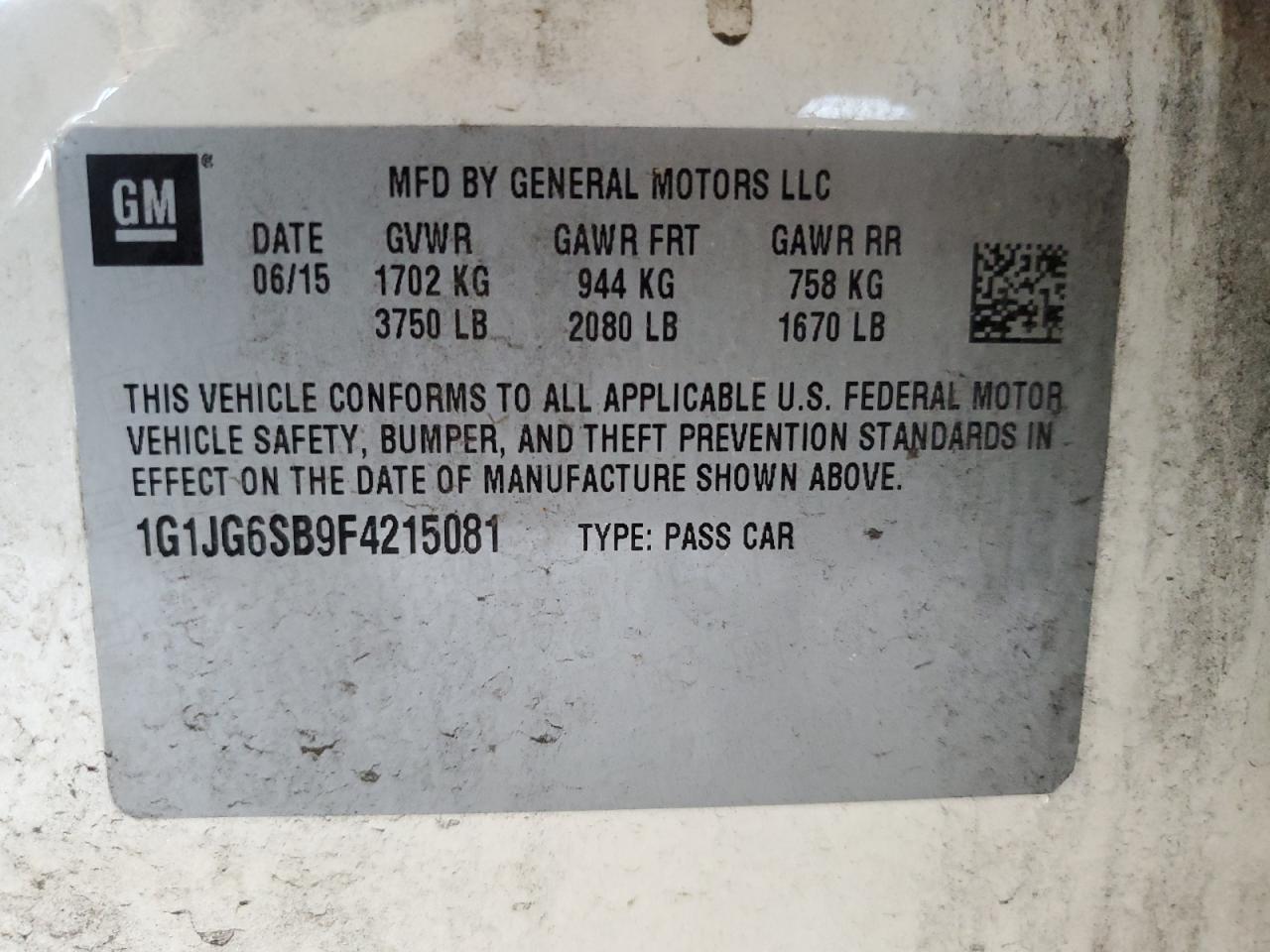 2015 Chevrolet Sonic Rs VIN: 1G1JG6SB9F4215081 Lot: 72026725
