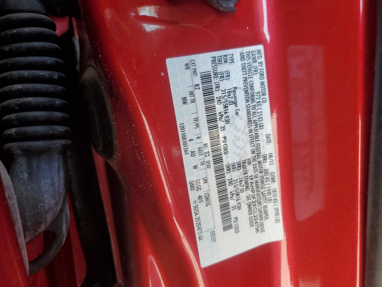 2012 Ford Focus Se VIN: 1FAHP3F2XCL224796 Lot: 80706385