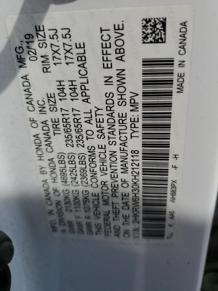 2019 Honda Cr-V Lx VIN: 2HKRW6H30KH212118 Lot: 80195515