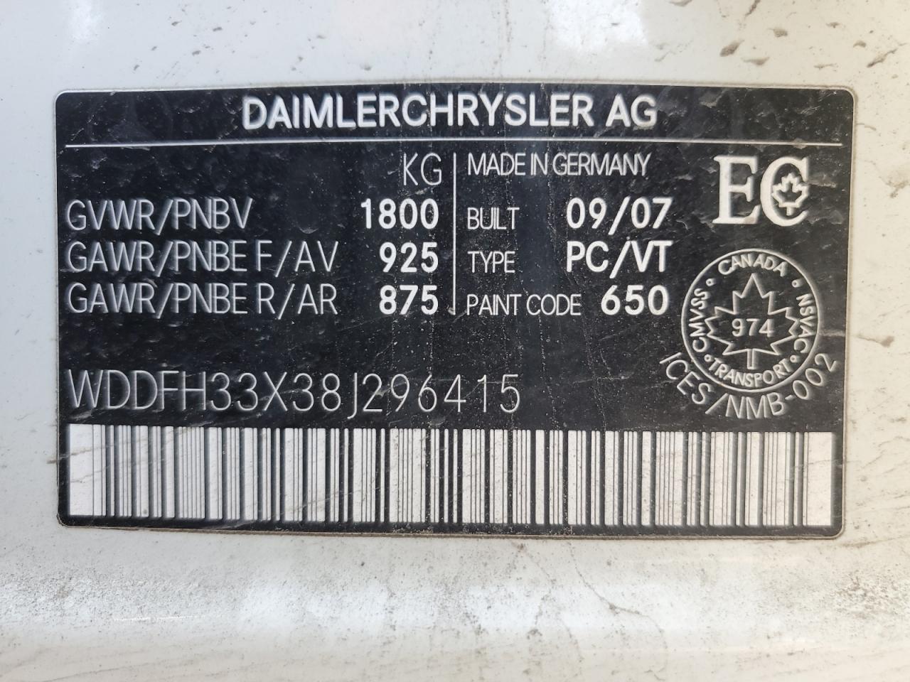 2008 Mercedes-Benz B200 VIN: WDDFH33X38J296415 Lot: 71967535