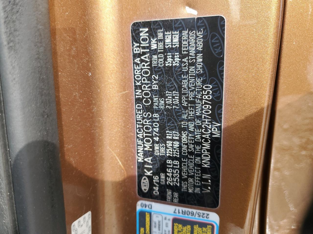 2017 Kia Sportage Lx VIN: KNDPMCAC2H7097850 Lot: 81678205