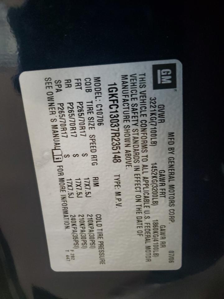 2007 GMC Yukon VIN: 1GKFC13037R235148 Lot: 81756935