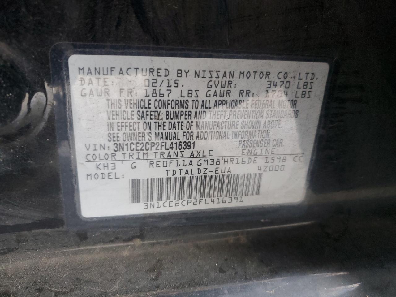 2015 Nissan Versa Note S VIN: 3N1CE2CP2FL416391 Lot: 70895275