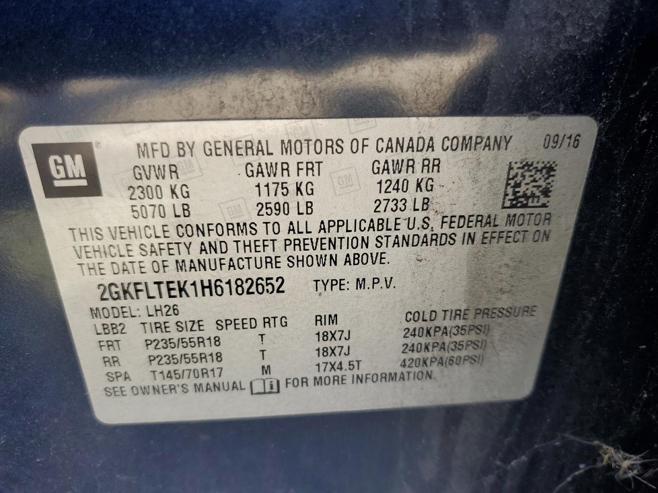 2017 GMC Terrain Sle VIN: 2GKFLTEK1H6182652 Lot: 80137325