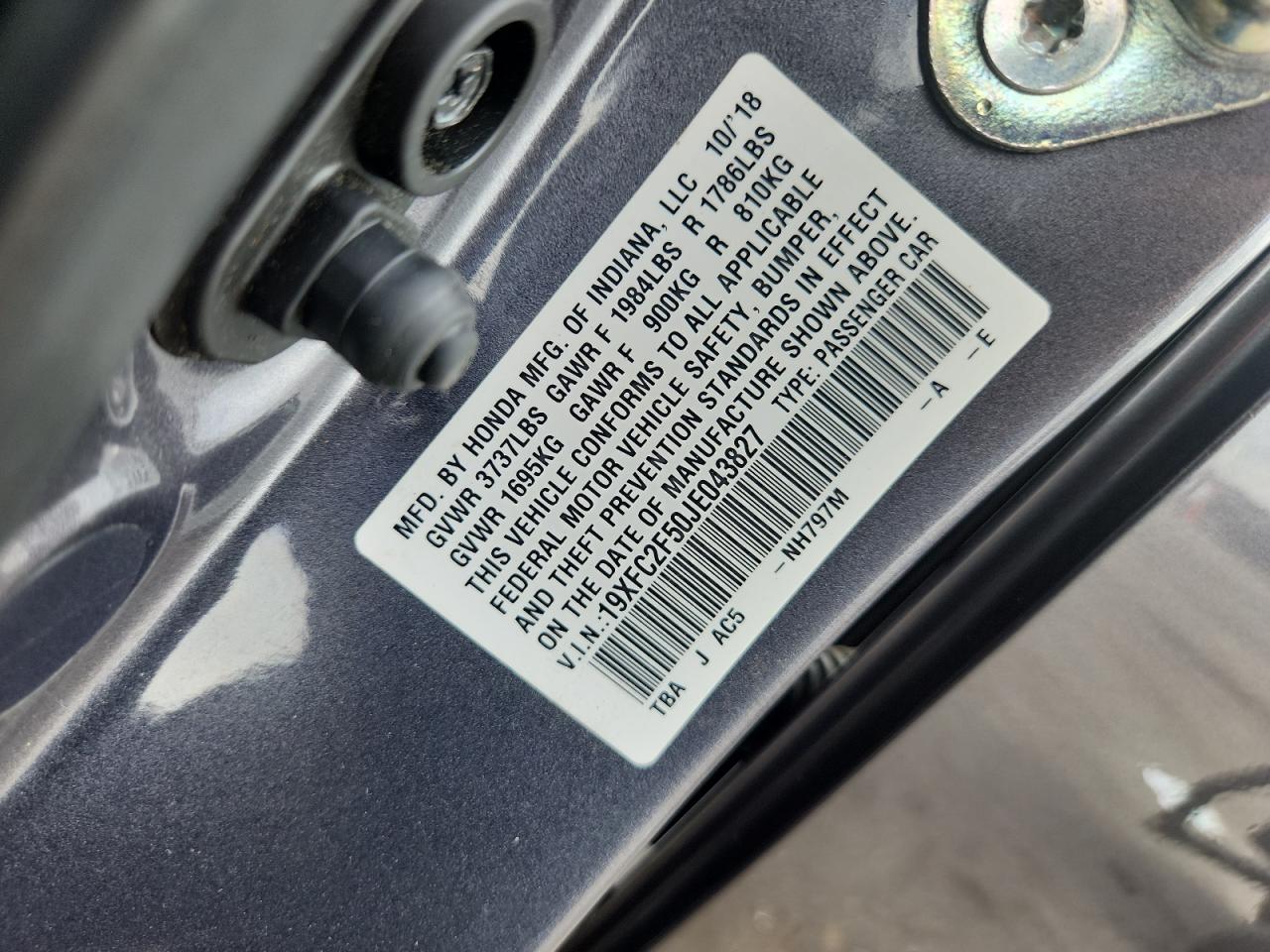 2018 Honda Civic Lx VIN: 19XFC2F50JE043827 Lot: 84421015