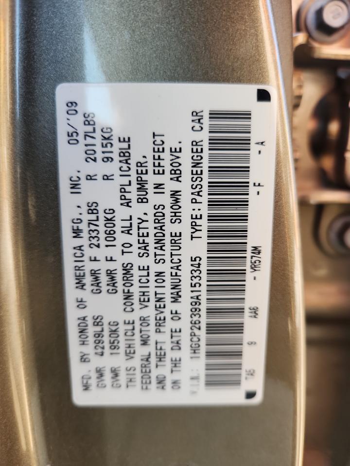 2009 Honda Accord Lx VIN: 1HGCP26399A153345 Lot: 80541295