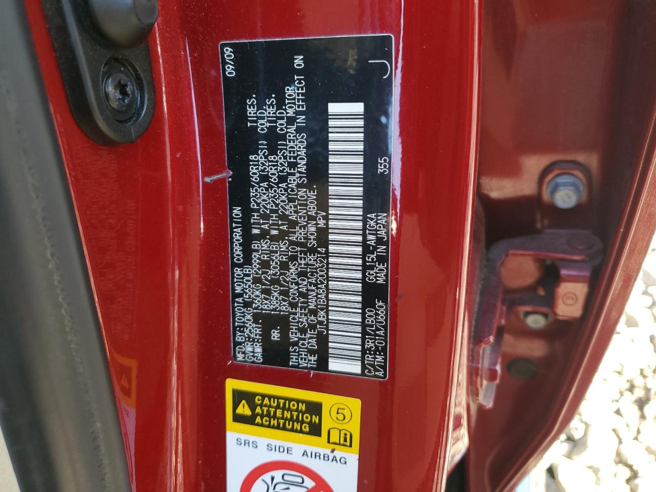 2010 Lexus Rx 350 VIN: JTJBK1BA8A2003214 Lot: 81270345