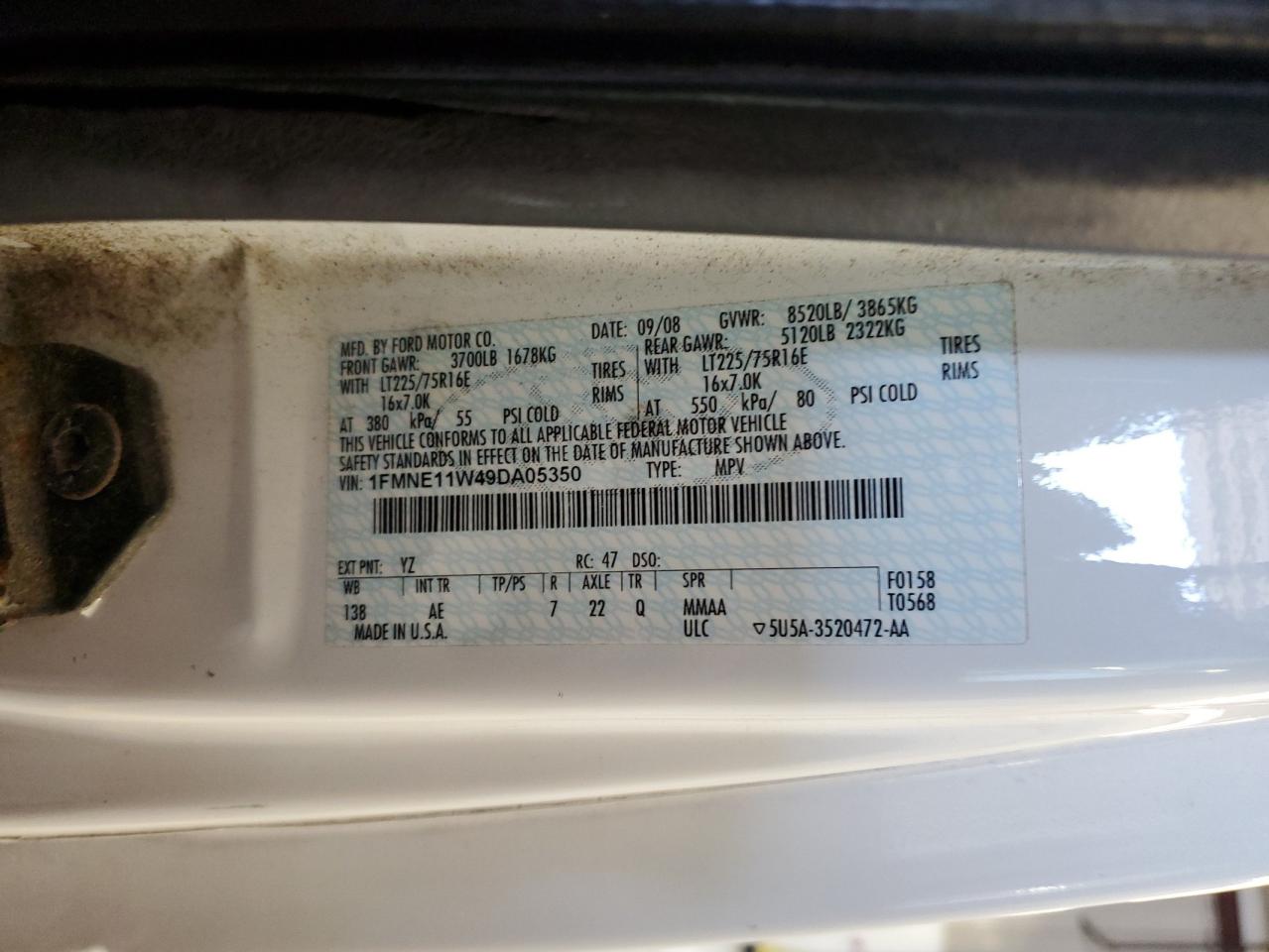 2009 Ford Econoline E150 Wagon VIN: 1FMNE11W49DA05350 Lot: 81295645