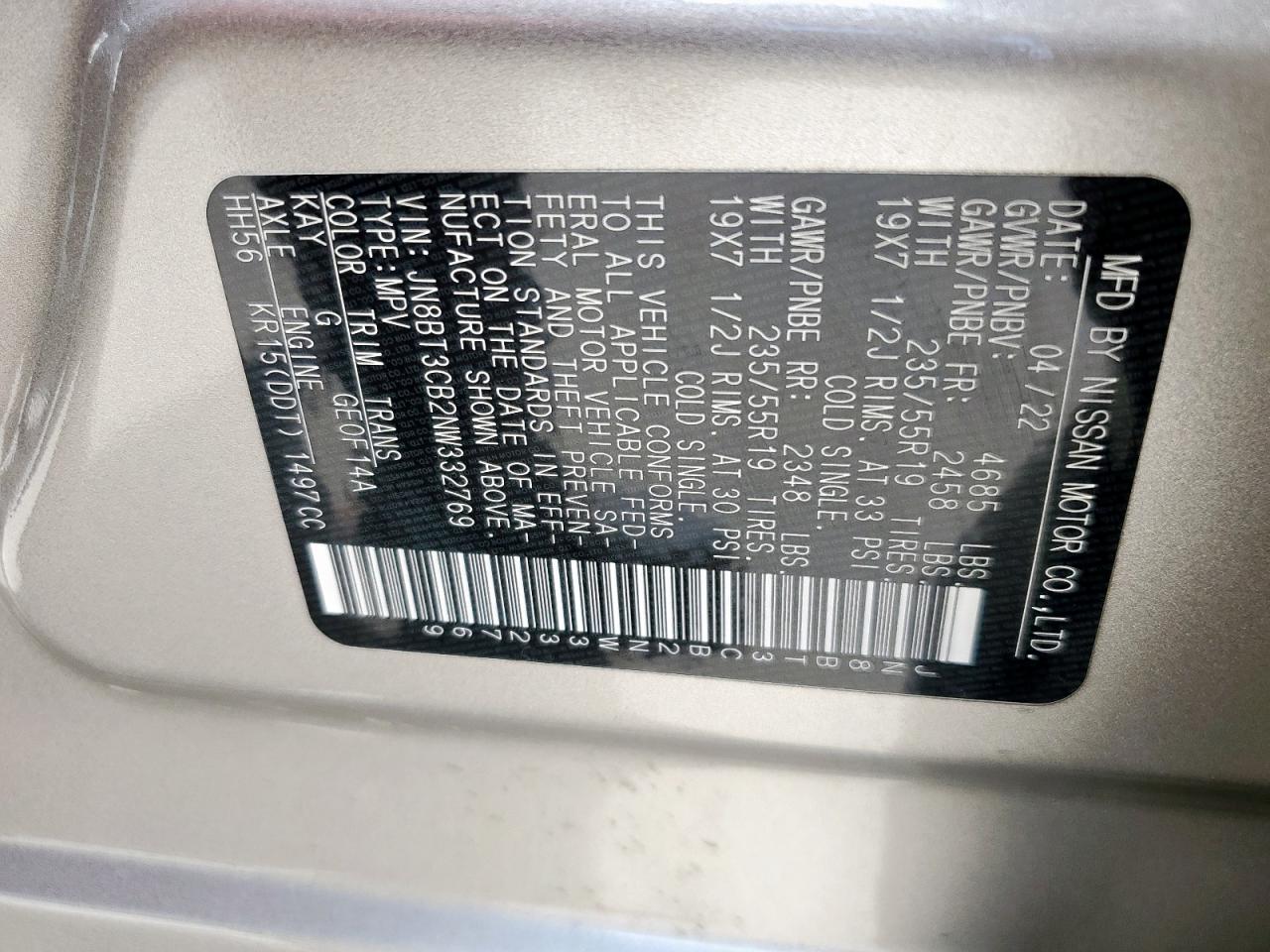 2022 Nissan Rogue Sl VIN: JN8BT3CB2NW332769 Lot: 81732965
