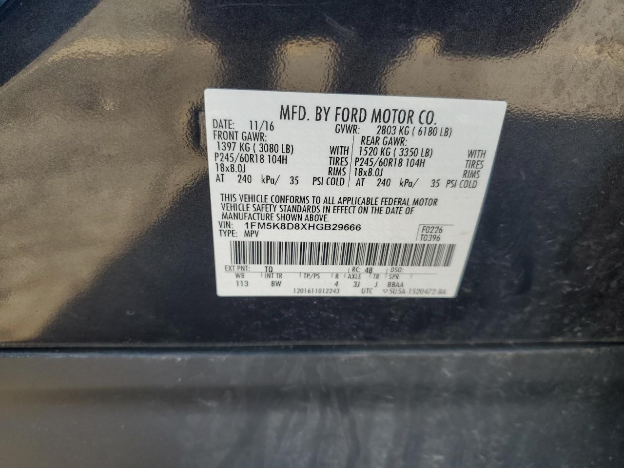 2017 Ford Explorer Xlt VIN: 1FM5K8D8XHGB29666 Lot: 84405045