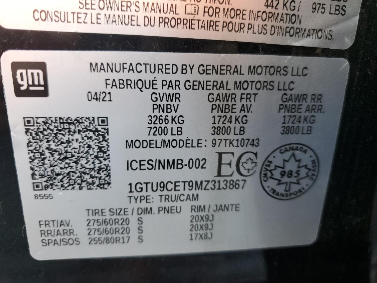 2021 GMC Sierra K1500 Elevation VIN: 1GTU9CET9MZ313867 Lot: 84542695