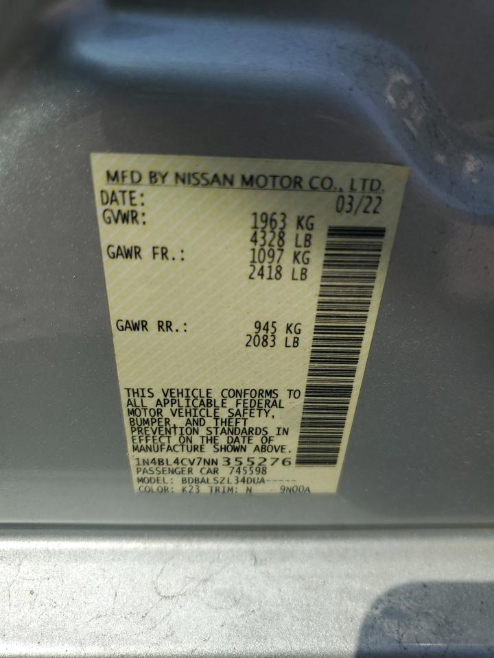 2022 Nissan Altima Sr VIN: 1N4BL4CV7NN355276 Lot: 71012915