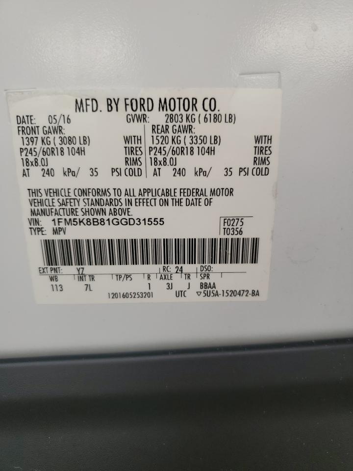 2016 Ford Explorer VIN: 1FM5K8B81GGD31555 Lot: 80498225