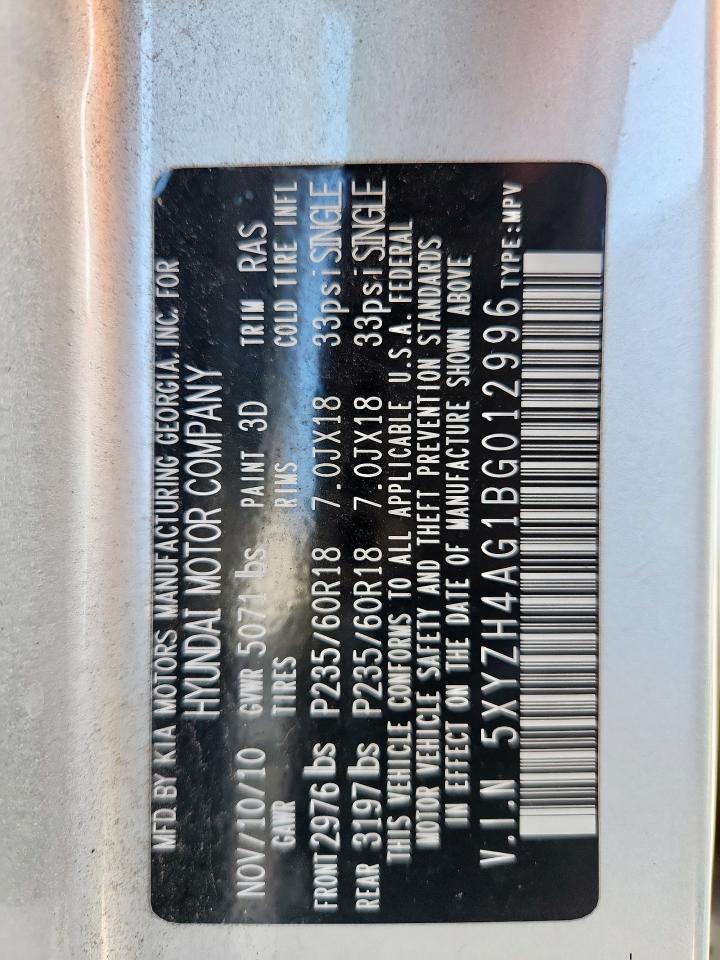 2011 Hyundai Santa Fe Se VIN: 5XYZH4AG1BG012996 Lot: 81157145