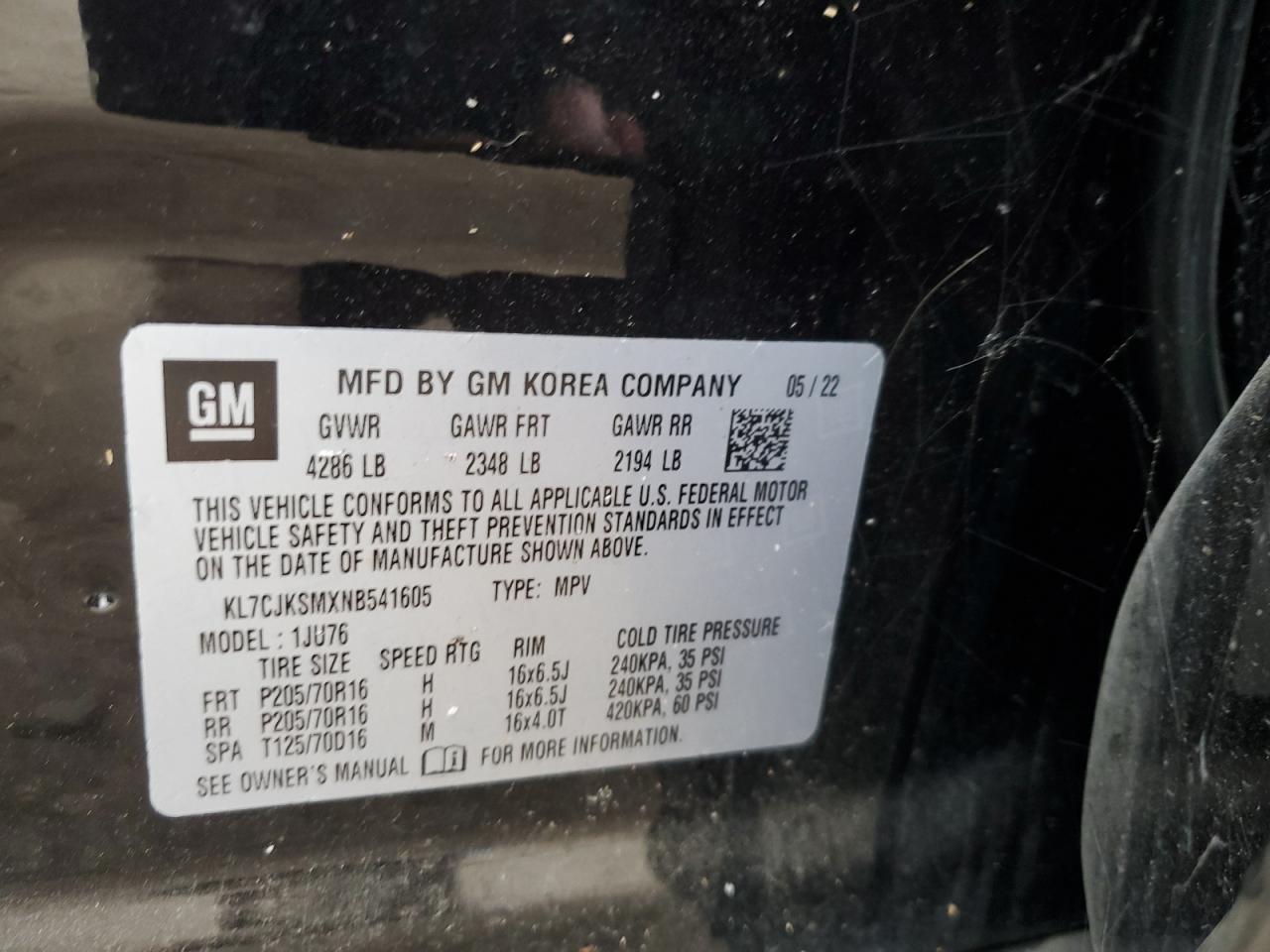 2022 Chevrolet Trax Ls VIN: KL7CJKSMXNB541605 Lot: 84215385