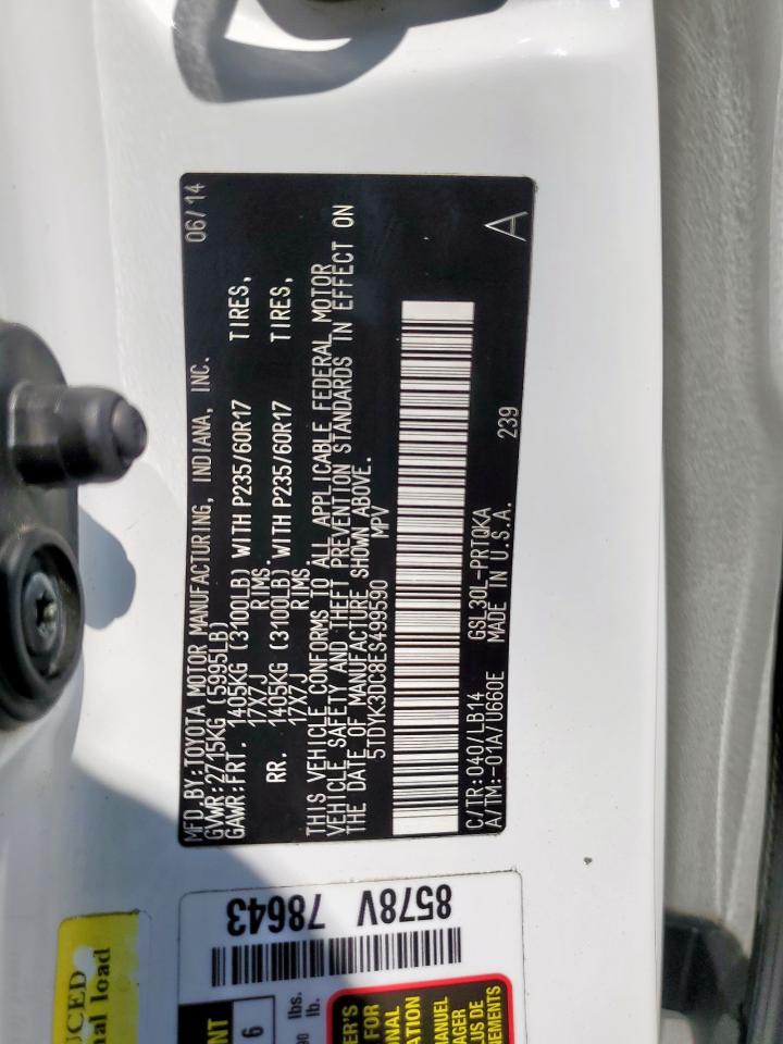 2014 Toyota Sienna Xle VIN: 5TDYK3DC8ES499590 Lot: 83754315