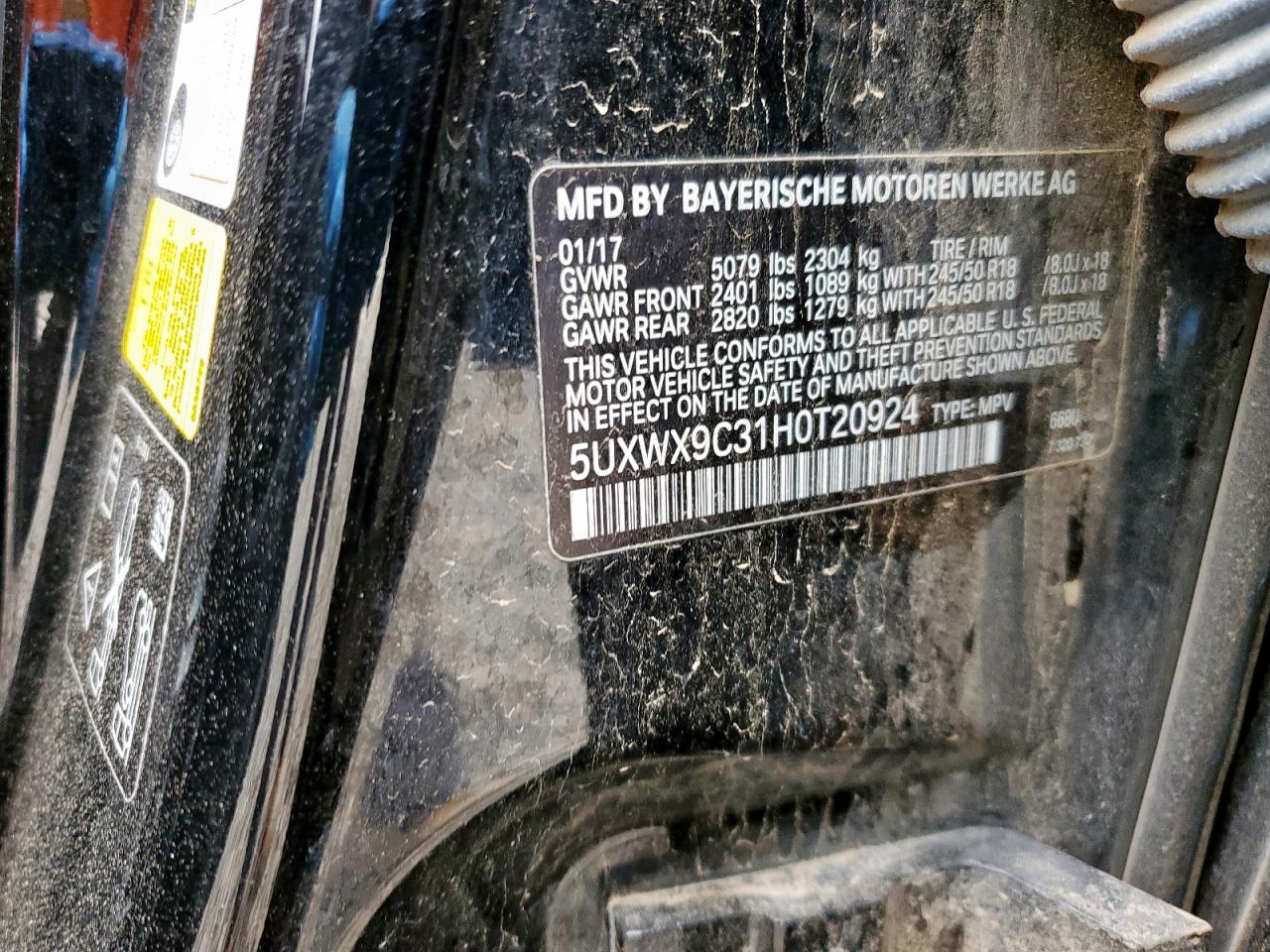 2017 BMW X3 xDrive28I VIN: 5UXWX9C31H0T20924 Lot: 81769555