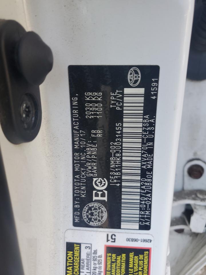 2018 Toyota Camry L VIN: 4T1B11HK8JU031455 Lot: 67134705