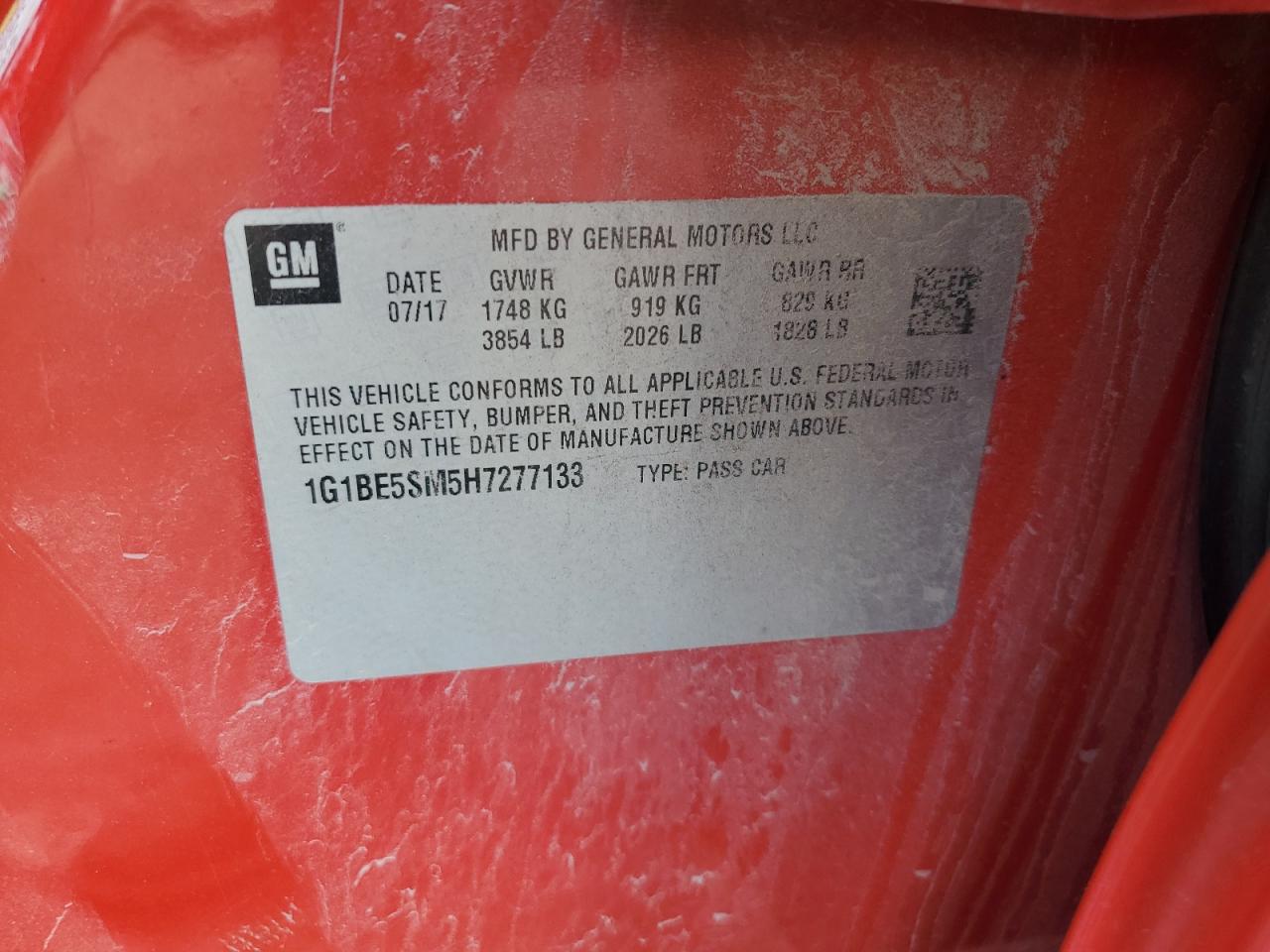 2017 Chevrolet Cruze Lt VIN: 1G1BE5SM5H7277133 Lot: 81813915