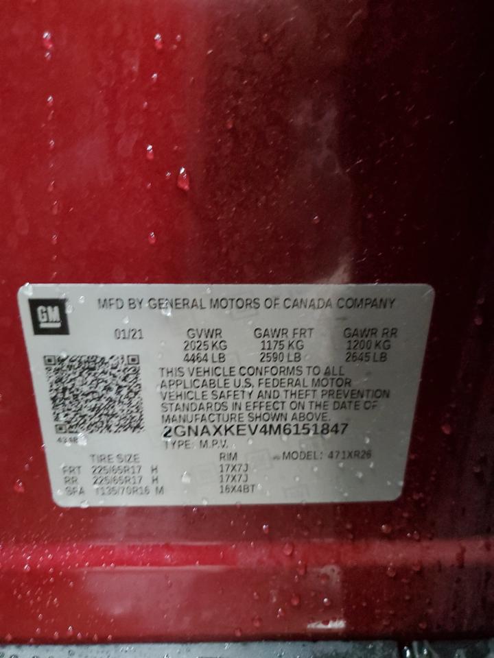 2021 Chevrolet Equinox Lt VIN: 2GNAXKEV4M6151847 Lot: 71725425