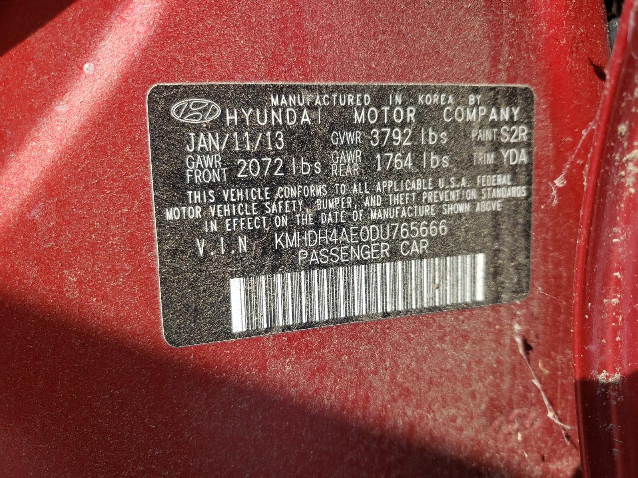 2013 Hyundai Elantra Gls VIN: KMHDH4AE0DU765666 Lot: 81128105