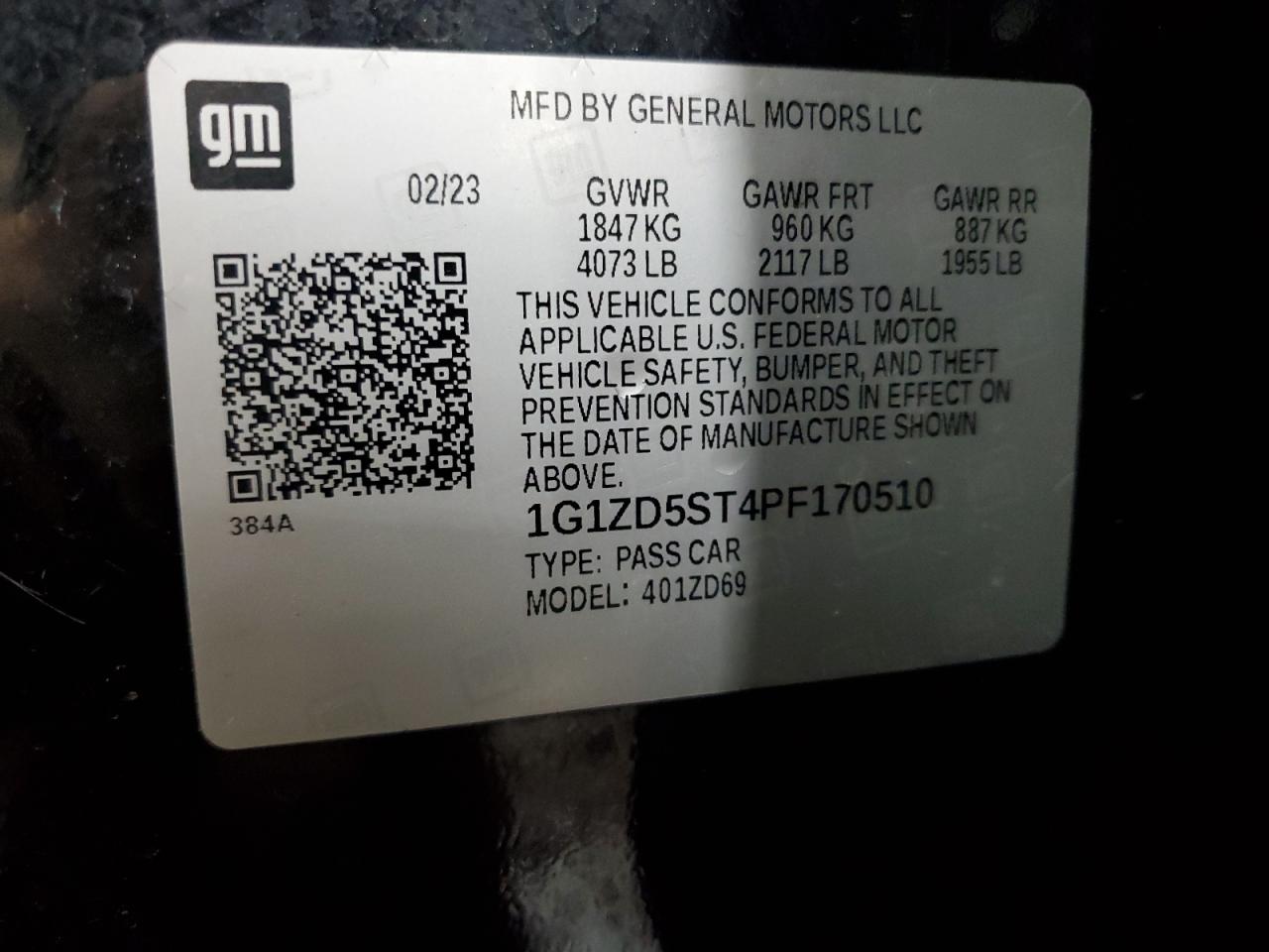 2023 Chevrolet Malibu Lt VIN: 1G1ZD5ST4PF170510 Lot: 81508025