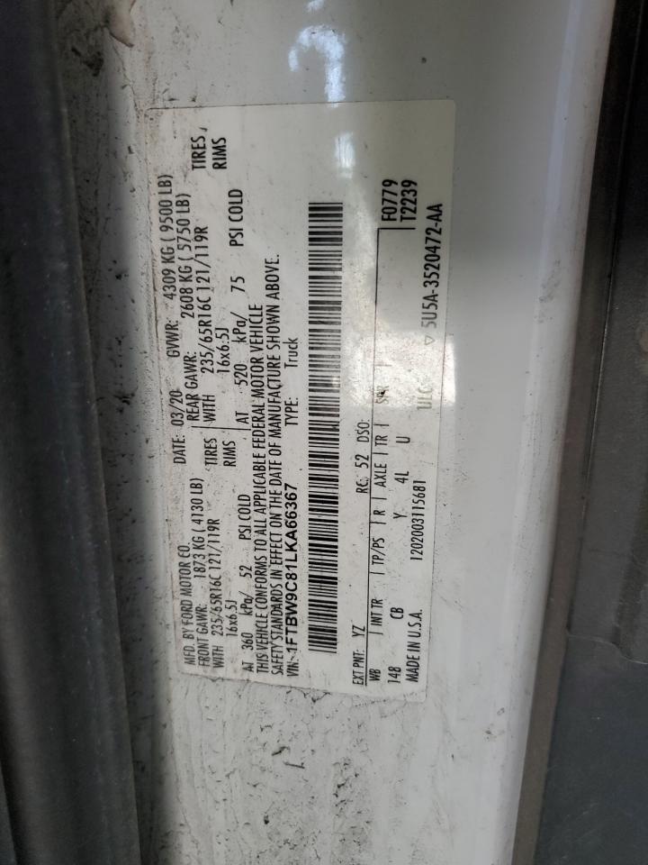 2020 Ford Transit T-350 VIN: 1FTBW9C81LKA66367 Lot: 80688635