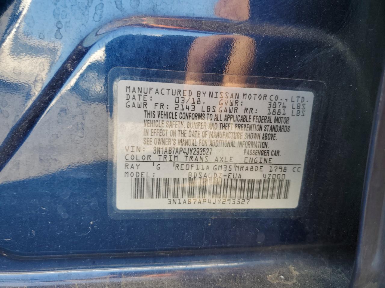 2018 Nissan Sentra S VIN: 3N1AB7AP4JY293527 Lot: 81237215