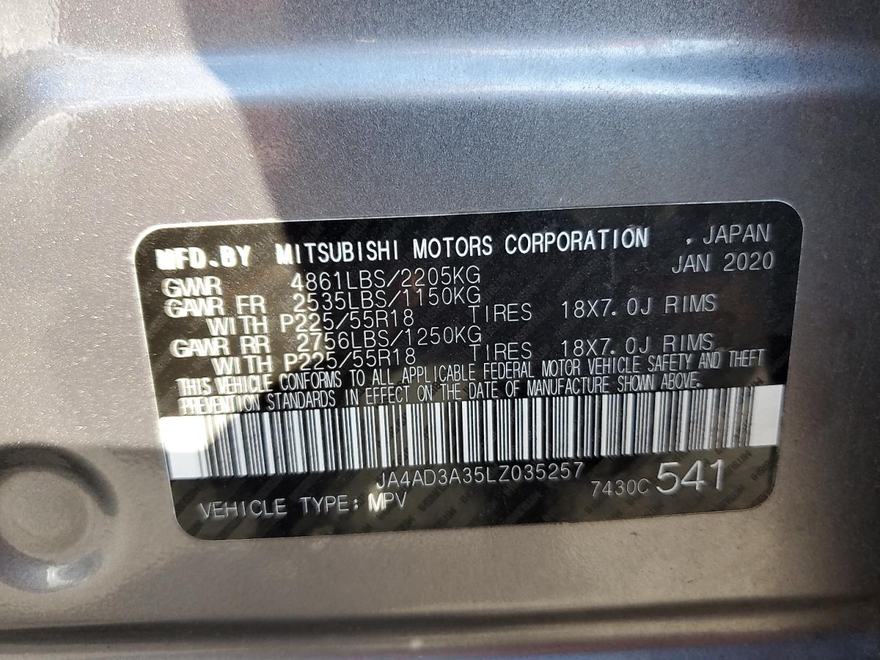 2020 Mitsubishi Outlander Se VIN: JA4AD3A35LZ035257 Lot: 81488535