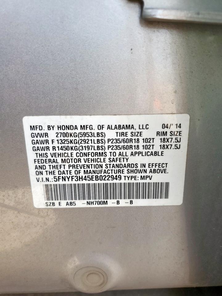 2014 Honda Pilot Ex VIN: 5FNYF3H45EB022949 Lot: 84553125