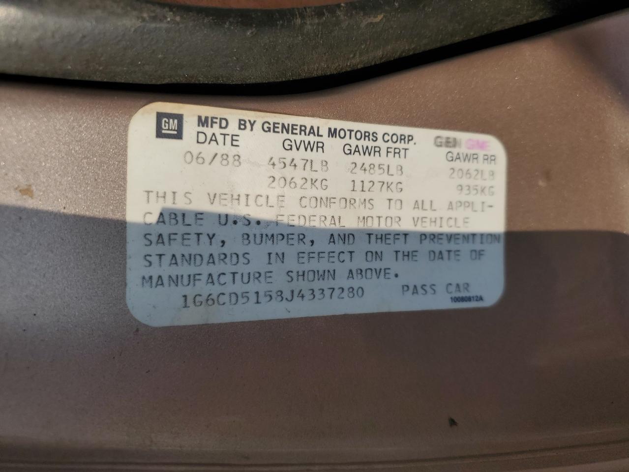 1988 Cadillac Deville VIN: 1G6CD5158J4337280 Lot: 81065025