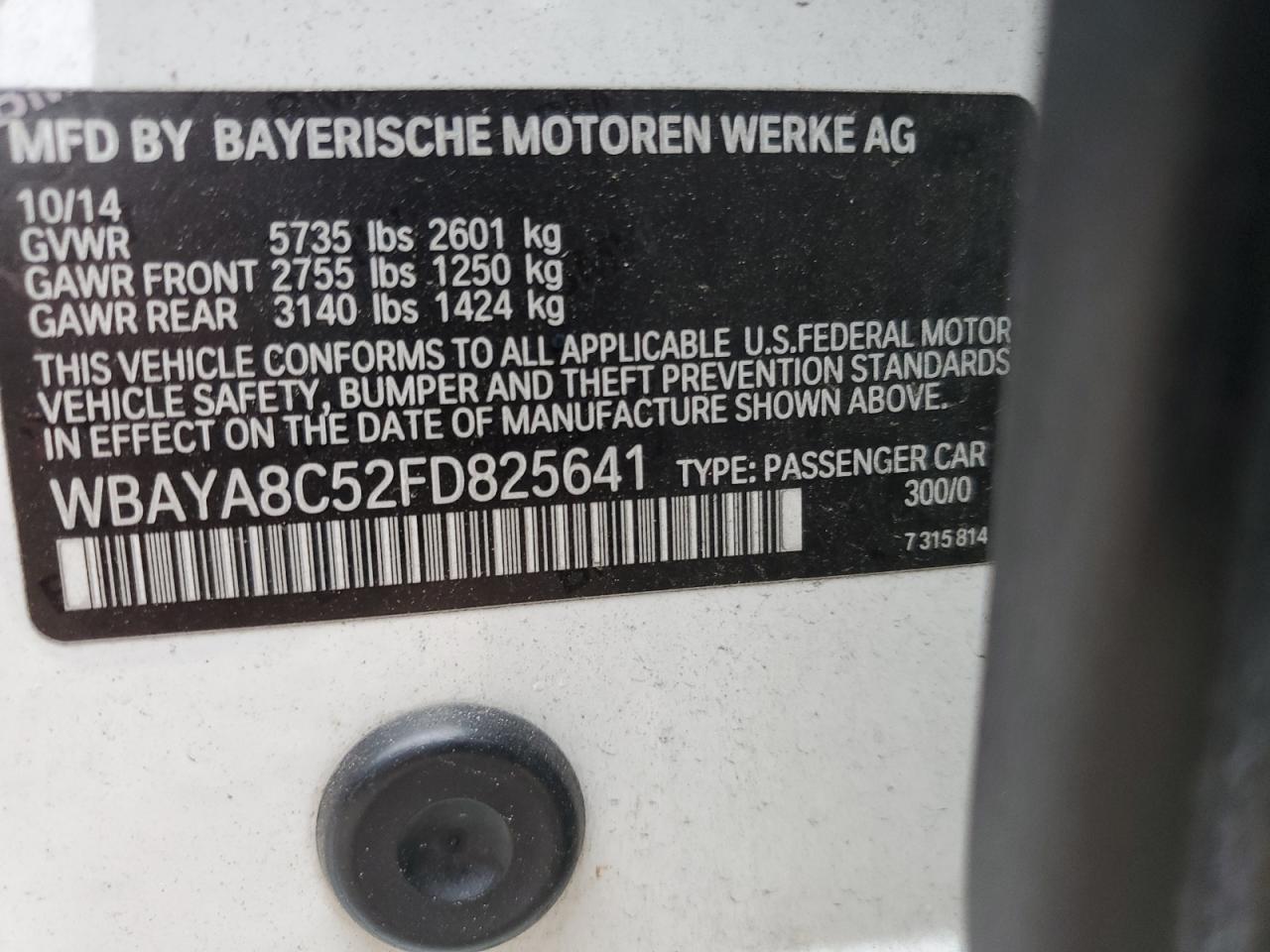 2015 BMW 750 I VIN: WBAYA8C52FD825641 Lot: 71908975