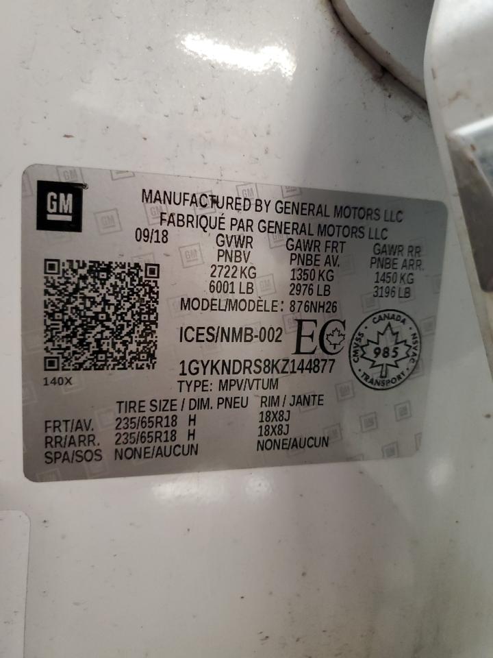 2019 Cadillac Xt5 Luxury VIN: 1GYKNDRS8KZ144877 Lot: 84035615