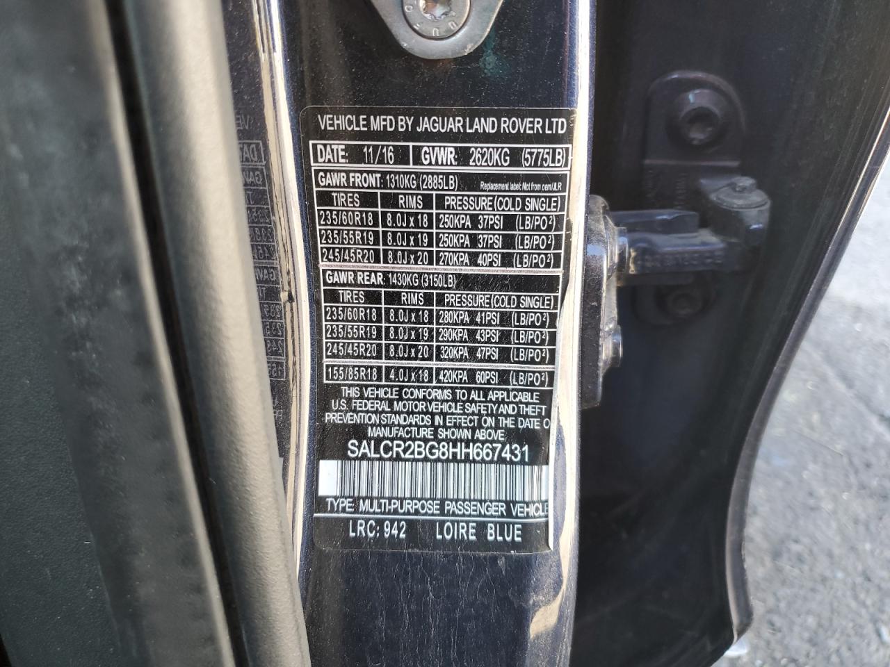 2017 Land Rover Discovery Sport Hse VIN: SALCR2BG8HH667431 Lot: 84413395
