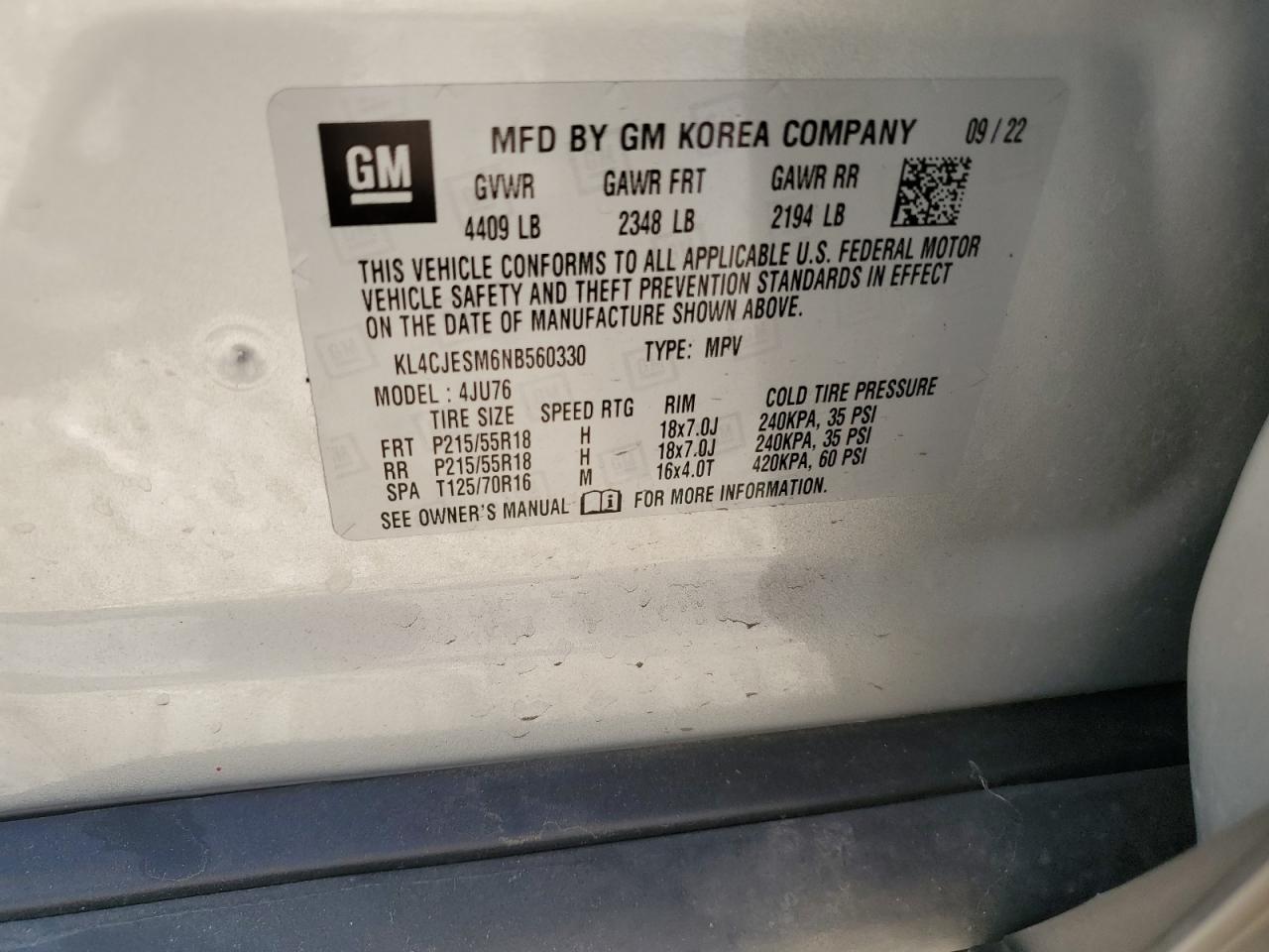 2022 Buick Encore Preferred VIN: KL4CJESM6NB560330 Lot: 81054875