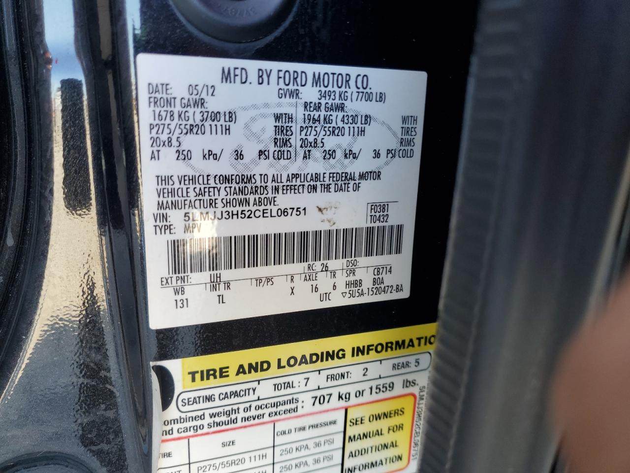 2012 Lincoln Navigator L VIN: 5LMJJ3H52CEL06751 Lot: 80552065