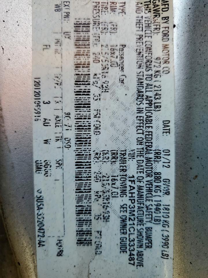 2012 Ford Focus Sel VIN: 1FAHP3M21CL333487 Lot: 81436305