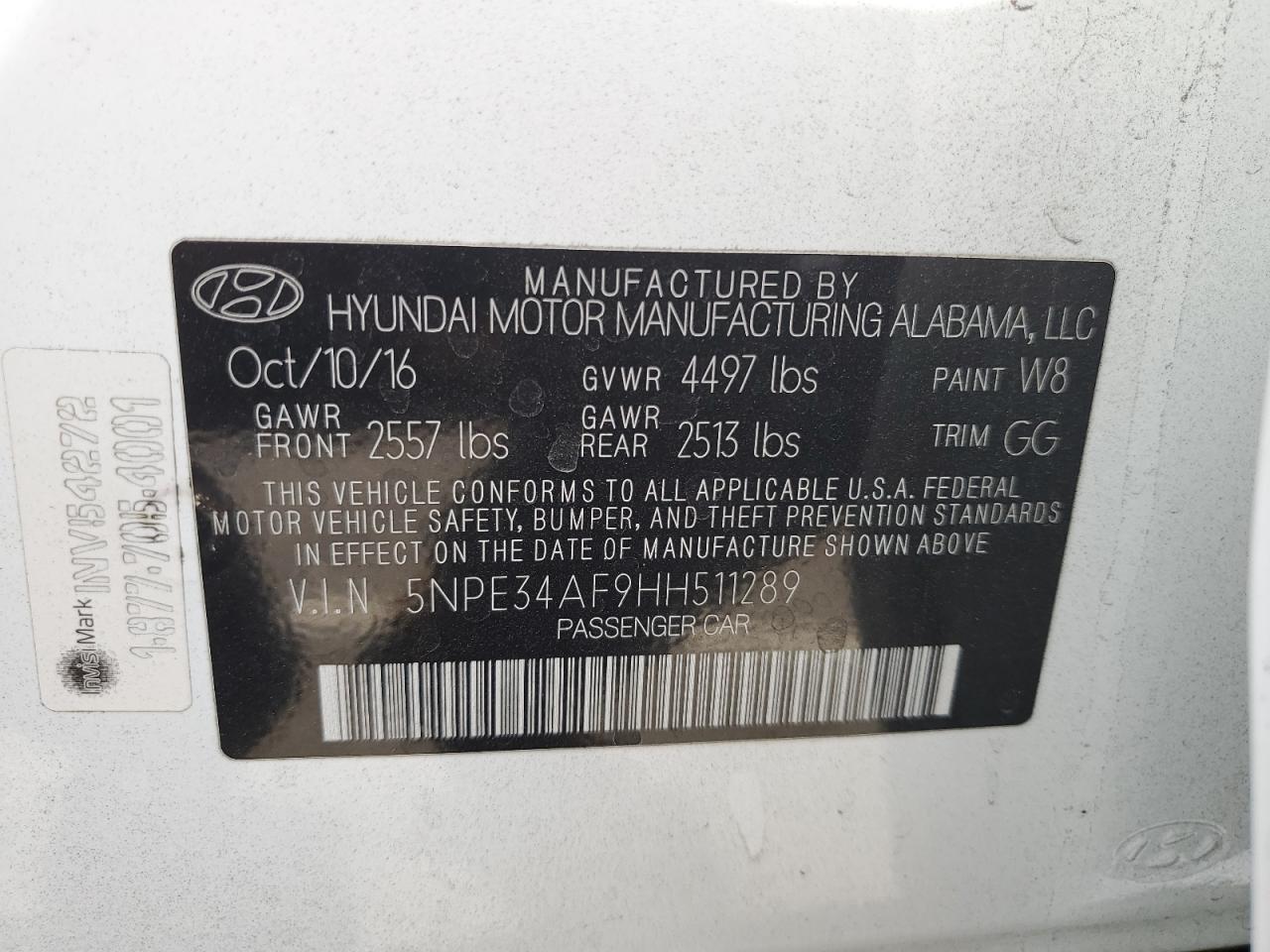 2017 Hyundai Sonata Sport VIN: 5NPE34AF9HH511289 Lot: 83754195