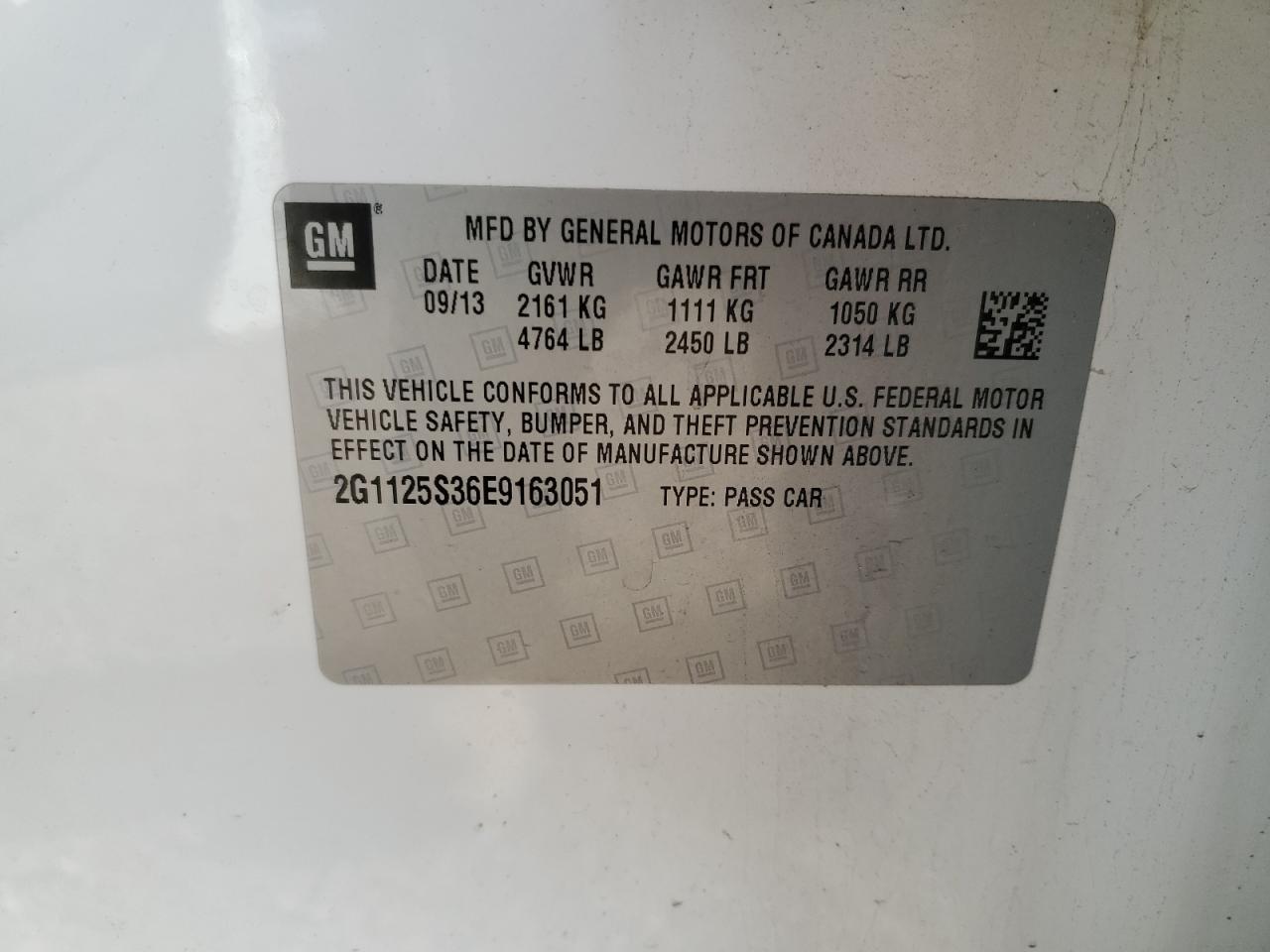 2014 Chevrolet Impala Lt VIN: 2G1125S36E9163051 Lot: 81437805