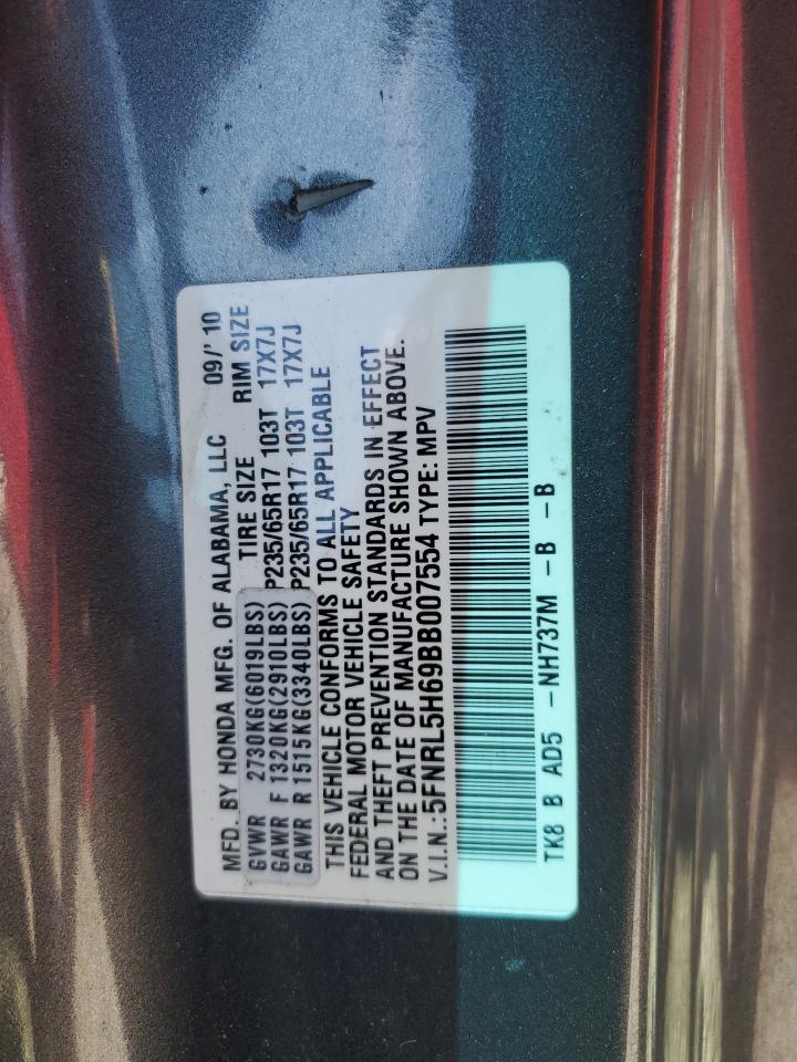 2011 Honda Odyssey Exl VIN: 5FNRL5H69BB007554 Lot: 81918295