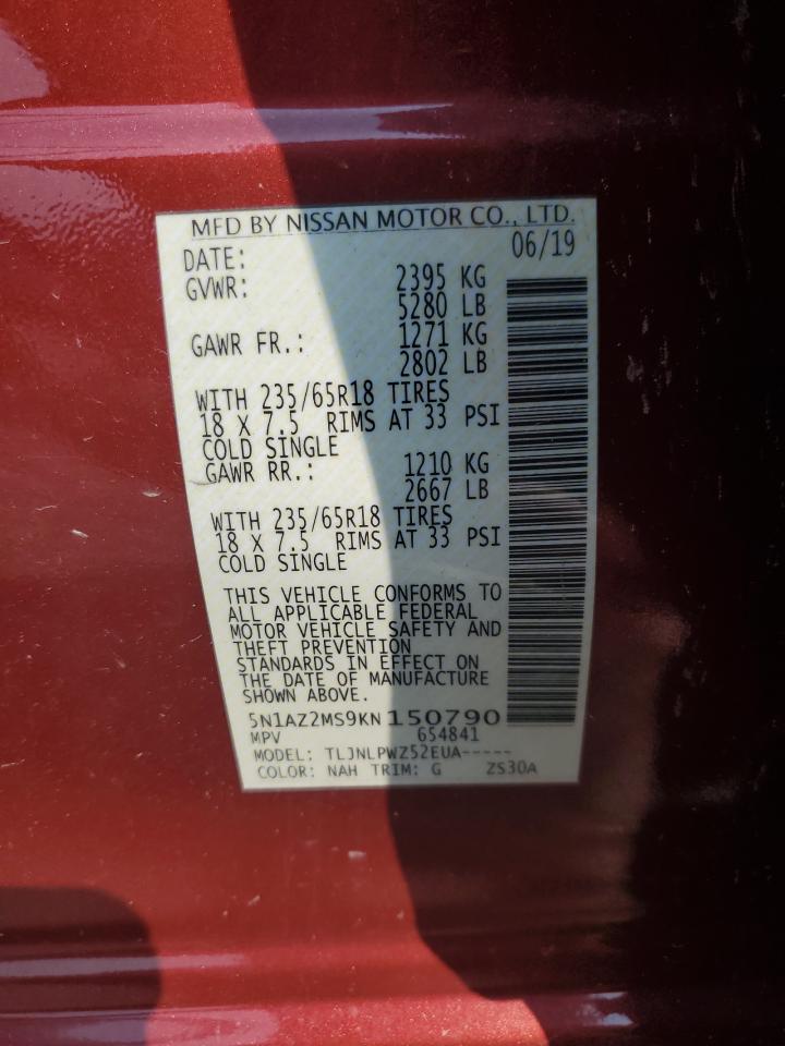 2019 Nissan Murano S VIN: 5N1AZ2MS9KN150790 Lot: 69630825