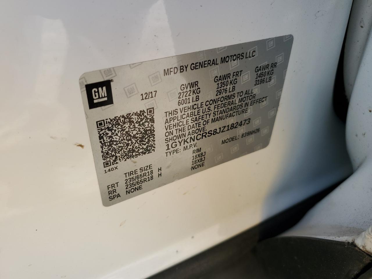 2018 Cadillac Xt5 Luxury VIN: 1GYKNCRS8JZ182473 Lot: 81164095