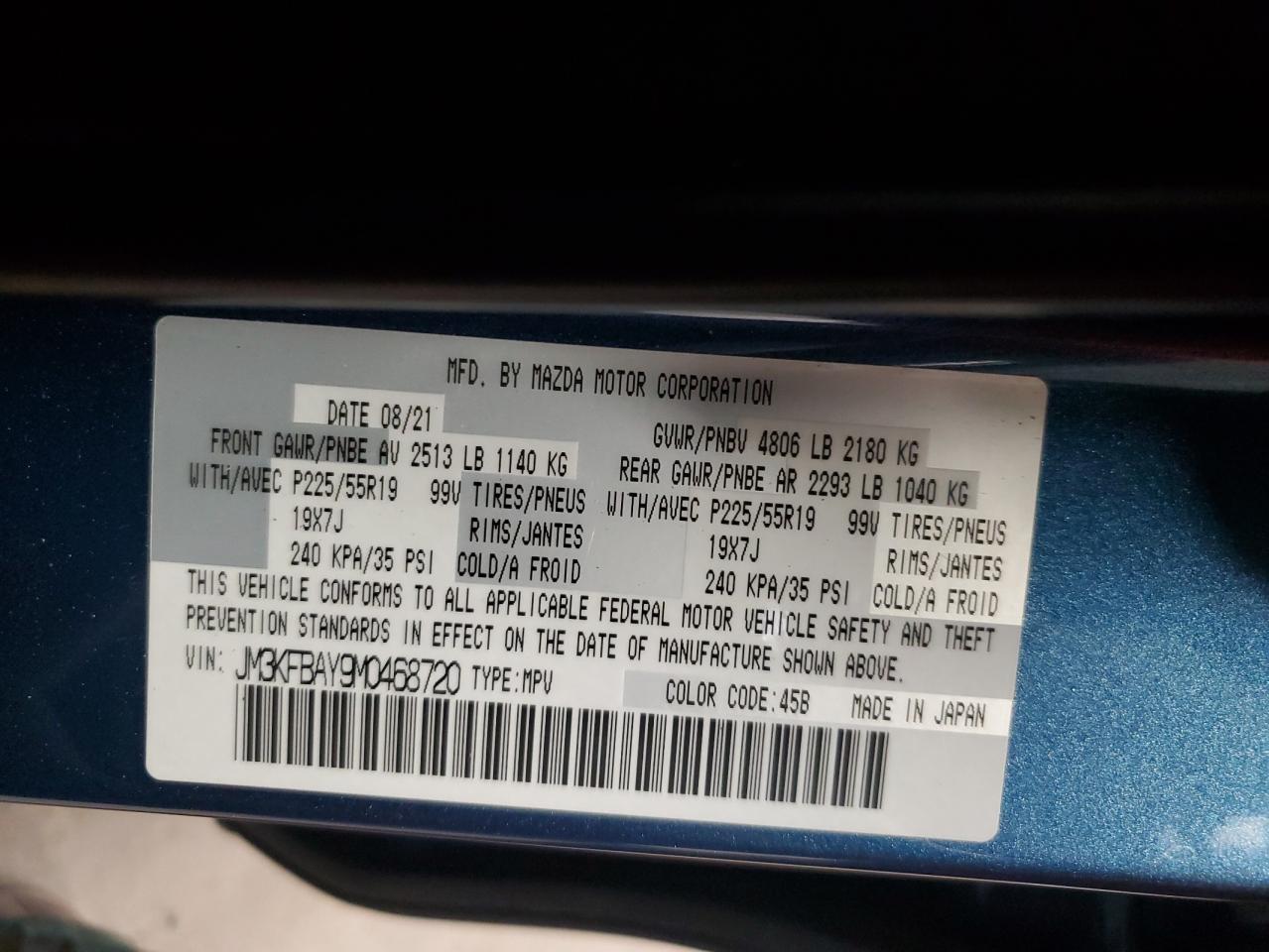 2021 Mazda Cx-5 Grand Touring Reserve VIN: JM3KFBAY9M0468720 Lot: 84289535