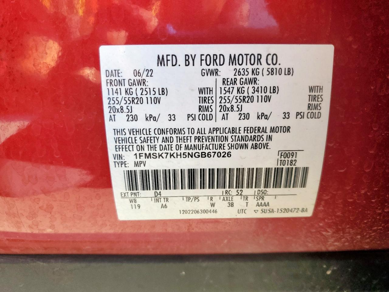 2022 Ford Explorer St-Line VIN: 1FMSK7KH5NGB67026 Lot: 80509585