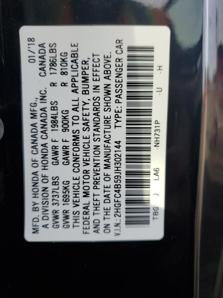 2018 Honda Civic Lx VIN: 2HGFC4B59JH302144 Lot: 84731885